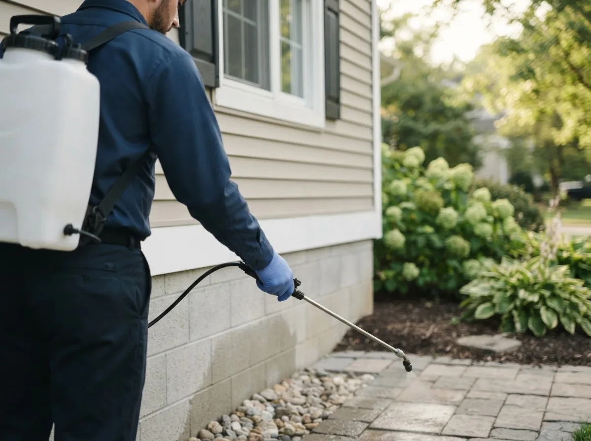 Pest control technician inspecting a home in Ray City, GA
